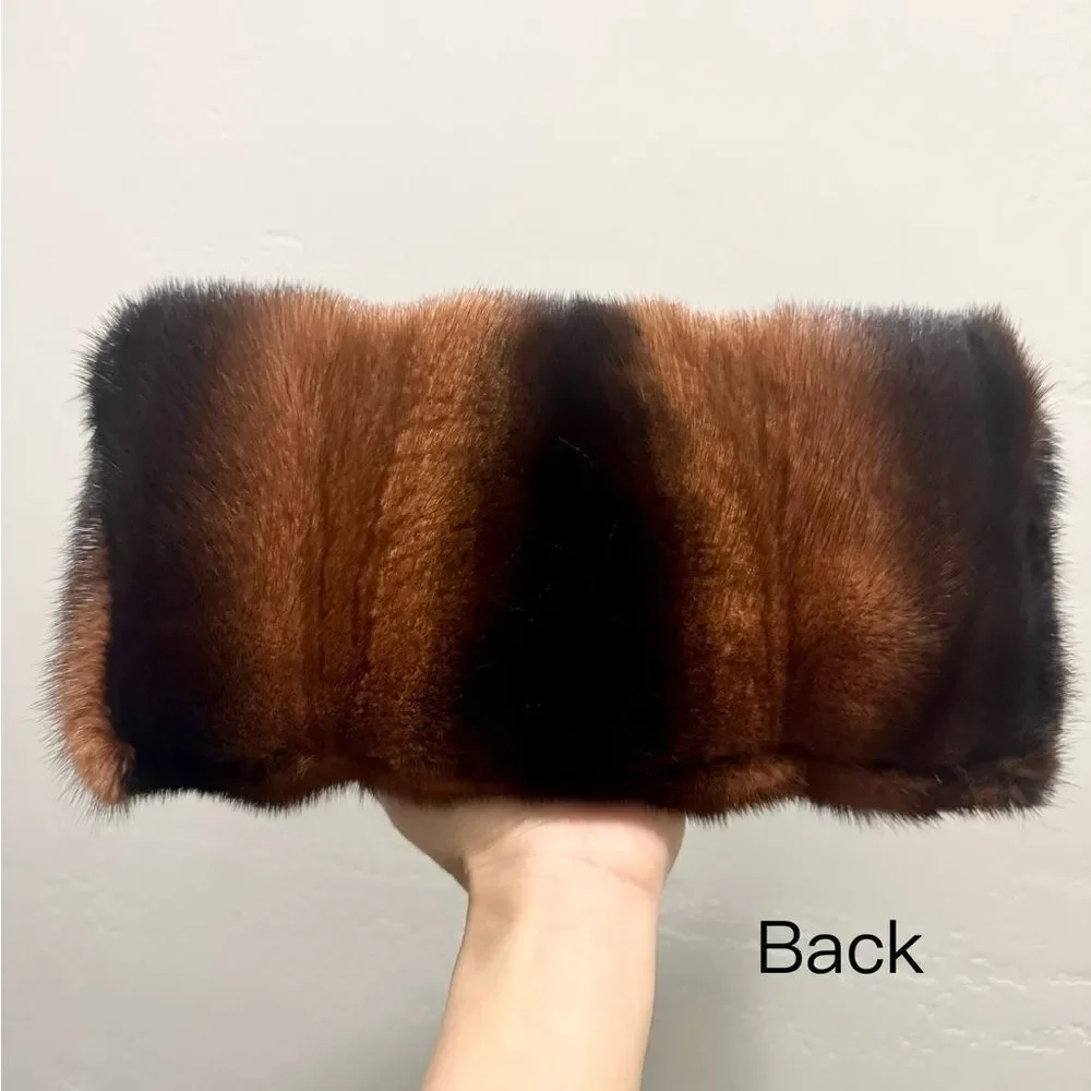 Brown Gradient Real Mink Fur Handmade Baguette Shoulder Bag, Multi Use Style